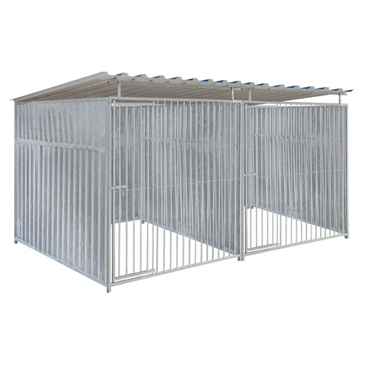 Geheel dicht damwand hondenkennel dubbel 2 X 2m compleet met dak